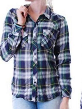 Rails Hunter plaid Blue and Green Button-Front Shirt XS S